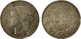 SWITZERLAND: Confederation, AR 5 francs, 1890-B, KM-34, some contact marks, toned, VF-EF, ex Joe Sedillot Collection.

Estimate: USD 100 - 150