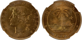 LIBERIA: Republic, AE cent, 1896-H, KM-5, one-year type, wonderful deep orange coloration (we don't see any brown), NGC graded Proof 65 RB.

Estimat...