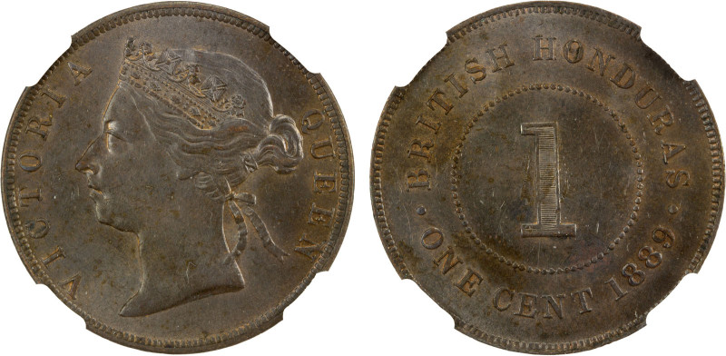 BRITISH HONDURAS: Victoria, 1837-1901, AE cent, 1889, KM-6, wonderful luster, wi...