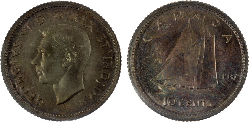 CANADA: George VI, 1936-1952, AR 10 cents, 1937, KM-34, light iridescent toning,...
