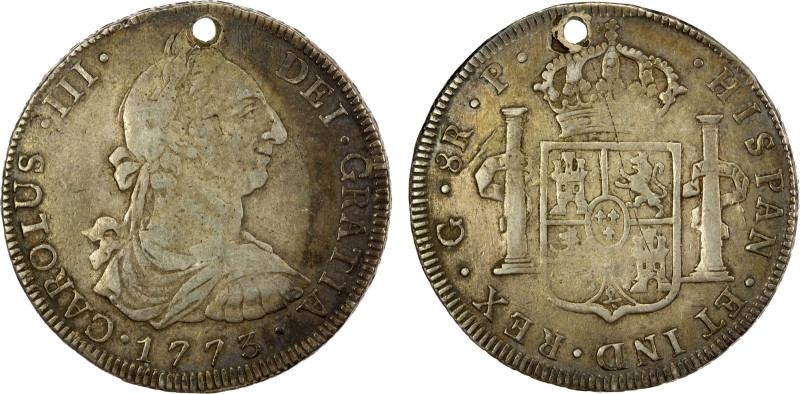 GUATEMALA: Carlos III, 1759-1788, AR 8 reales, 1773-G, KM-36.1, initial P, pierc...