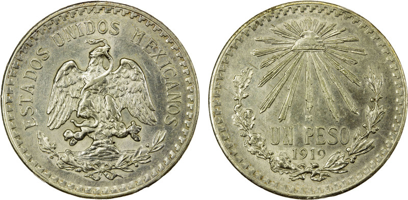 MEXICO: Estados Unidos, AR peso, 1919, KM-454, lustrous, two-year type, AU.

E...