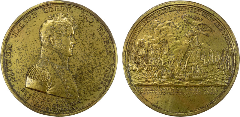 UNITED STATES: gilt AE medal, 1813, Julian-NA-20, 59mm gilt bronze plain edge me...