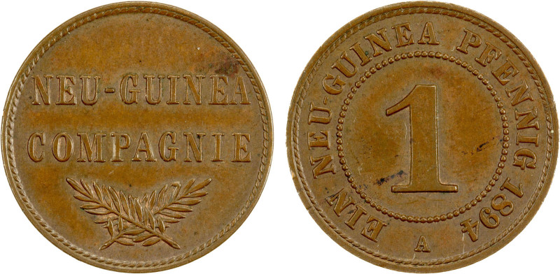 GERMAN NEW GUINEA: German Protectorate, AE pfennig, 1894, KM-1, brown with hints...