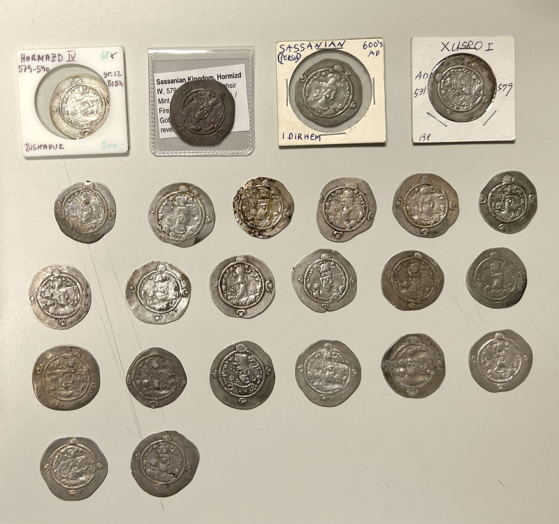 SASANIAN KINGDOM: Hormizd IV, 579-590, LOT of 24 silver drachms, including the m...