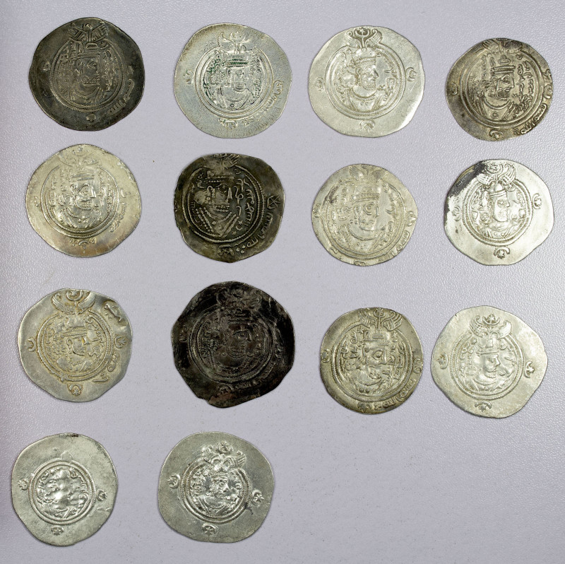 ARAB-SASANIAN & SASANIAN: LOT of 14 silver drachms, Arab-Sasanian: (8 pcs) 'Ubay...