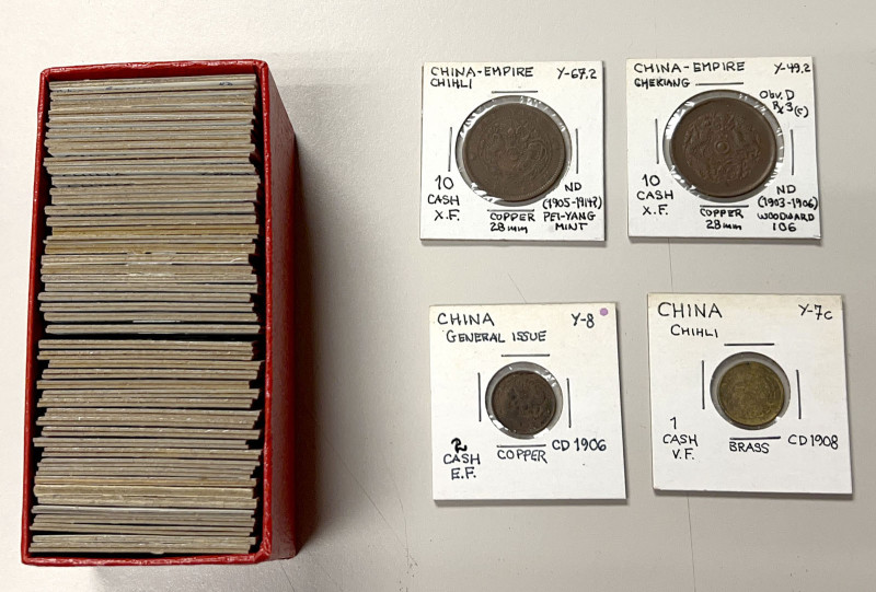 CHINA: LOT of 53 machine-struck coins, including 1 cash (1 pc), 2 cash (2), 10 c...