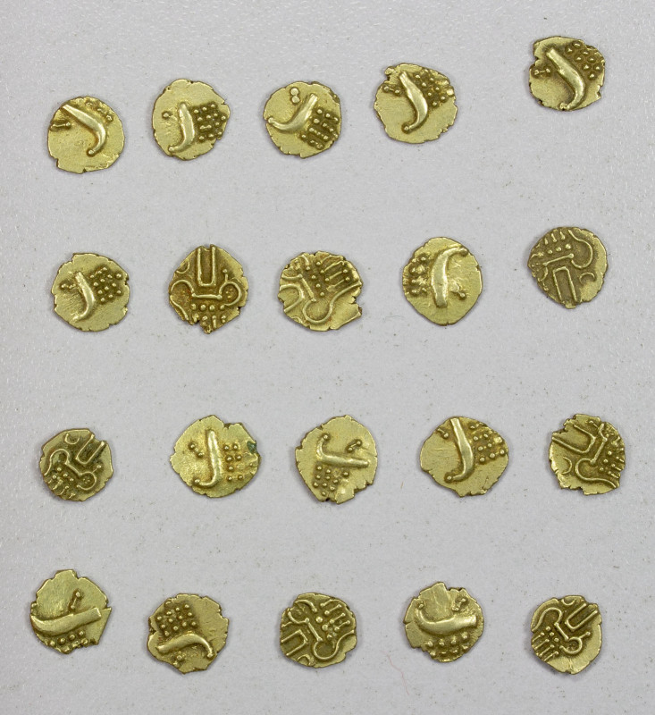 MALABAR COAST: LOT of 21 gold fanams, called KM-10 under Cochin state, but issue...