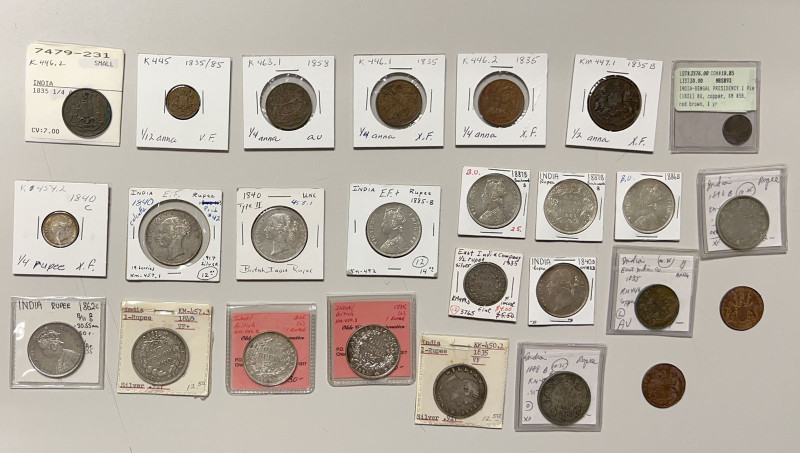 BRITISH INDIA: LOT of 25 coins, includes coins from the wreck of the Admiral Gar...