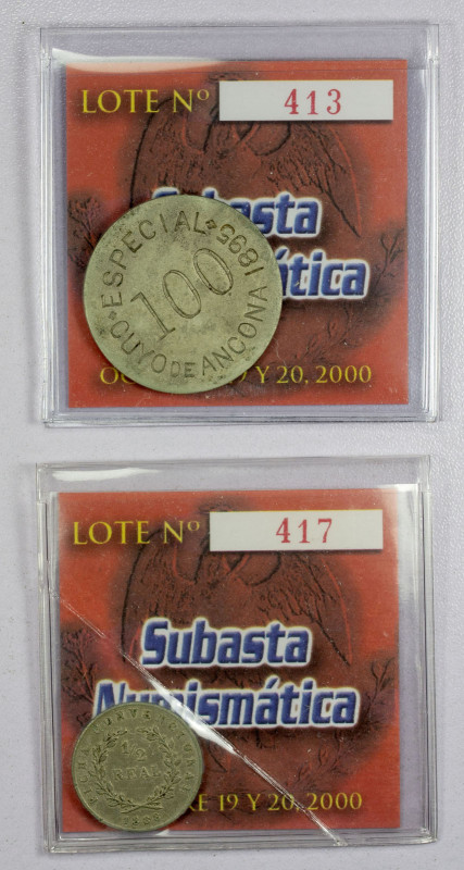 MEXICO: LOT of 2 tokens, including 1895 Cuyo de Ancona 100 centavos (Grove-1326)...