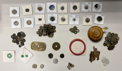 WORLDWIDE: LOT of 167 diverse items, including 148 coins and tokens (among them, Russia 1901 Suppression of Boxer Rebellion nickel medal "Za pokhod v ...