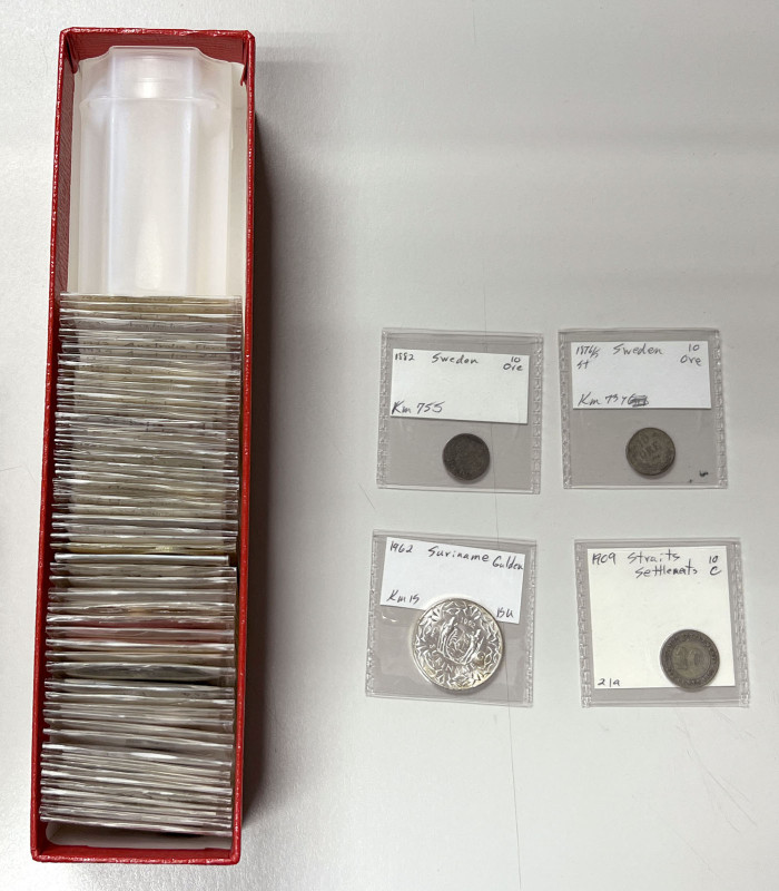 WORLDWIDE: LOT of 77 coins, imitations, & exonumia items, including Australia (2...