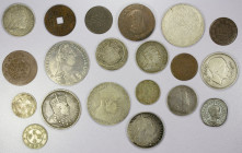 WORLDWIDE: LOT of 20 coins, including Asia: Afghanistan, China (two Kwangtung Republic AR 20 cents, plus an imitation cash), Iraq (1932 AR riyal), Mus...
