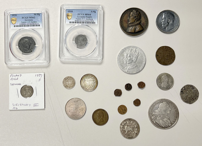 WORLDWIDE: LOT of 20 coins, tokens, and medals, including Austria (1 pc), German...