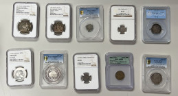 WORLDWIDE: LOT of 10 coins, medals, and tokens, all certified, including France (2 pcs, AR jetons), German States/Prussia (1), Great Britain (3, inclu...