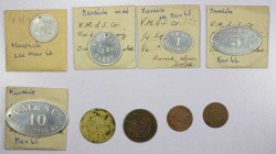 WORLDWIDE: LOT of 9 tokens, including Ceylon (1 pc., S & Co-Ambewatte Mills), Mexico (1, Mosso Hermanos), Netherlands East Indies/Sultana (1, 1804 kep...
