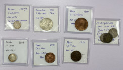 WORLDWIDE: LOT of 9 coins, high grade lot including Bolivia 1884/3 5 centavos, Ceylon 1928 10 cents, Ecuador 1916 2 decimos, Peru 1941 centavo, Peru 1...