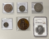 WORLDWIDE: LOT of 4 coins & 2 medals, including Coins: Canada, AR $1 1967, NGC PL66; Ceylon, AR 5 rupees 1957 (2500th year of Buddhism), AU; Netherlan...