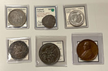 WORLDWIDE: LOT of 6 coins and medals, including German States/Württemberg (1 pc), England (1), Great Britain (1, medal), Italian States/Papal States (...