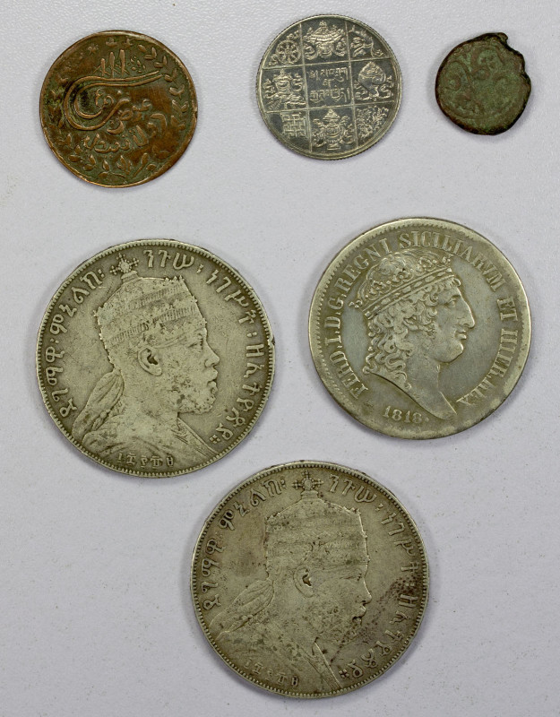 WORLDWIDE: LOT of 6 coins, Afghanistan: AE falus, without mint & date, peacock o...