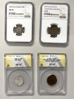 WORLDWIDE: LOT of 4 certified coins, including Belgian Congo: AR 50 cents 1944 NGC AU53; British India: AR 1/4 rupee 1840 (KM-453.1) ANACS MS62; Japan...