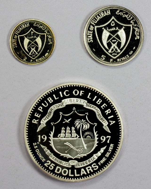 WORLDWIDE: LOT of 3 coins, including 1970/AH1389 Fujairah 2 riyals KM-2 Nixon a ...