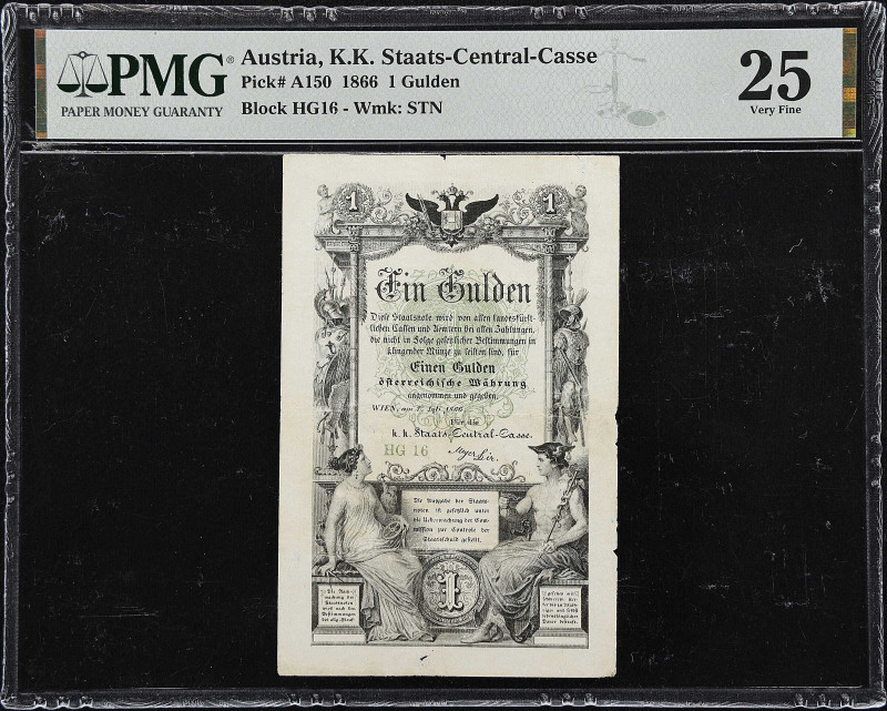 AUSTRIA. K.u.K. Staats-Central-Casse. 1 Gulden, 1866. P-A150. PMG Very Fine 25....