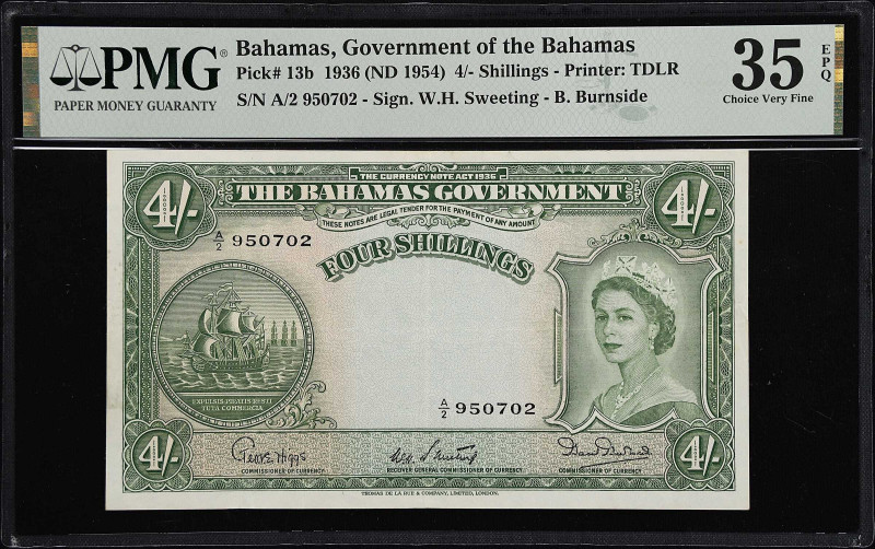 BAHAMAS. Bahamas Government. 4 Shillings, 1936 ND (1953). P-13b. PMG Choice Very...