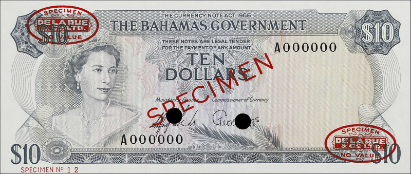 BAHAMAS. Bahamas Government. 10 Dollars, 1965. P-22s. Specimen.

Estimate: $10...