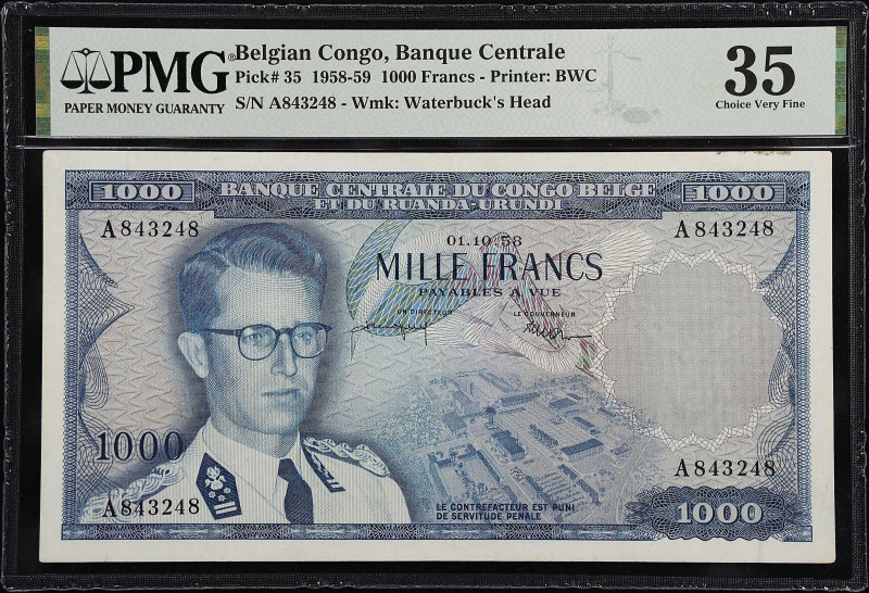 BELGIAN CONGO. Banque Centrale du Congo Belge et du Ruanda-Urundi. 1000 Francs, ...