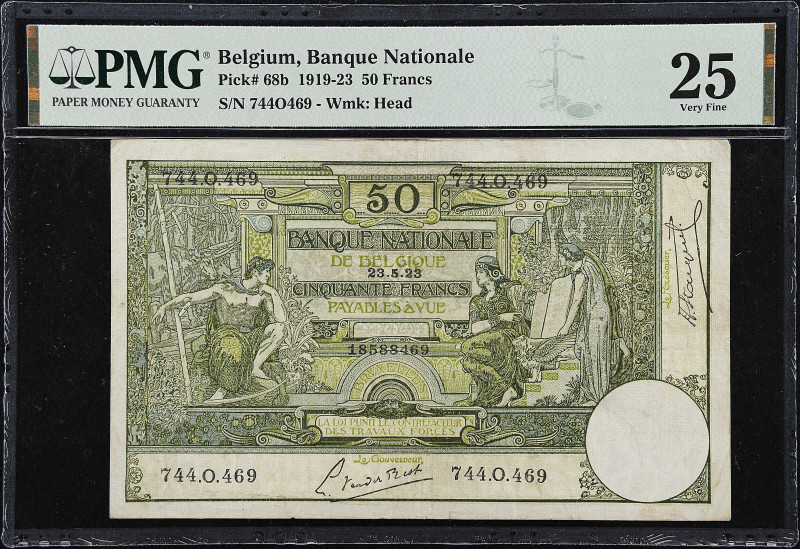 BELGIUM. Banque Nationale de Belgique. 50 Francs, 1919-23. P-68b. PMG Very Fine ...