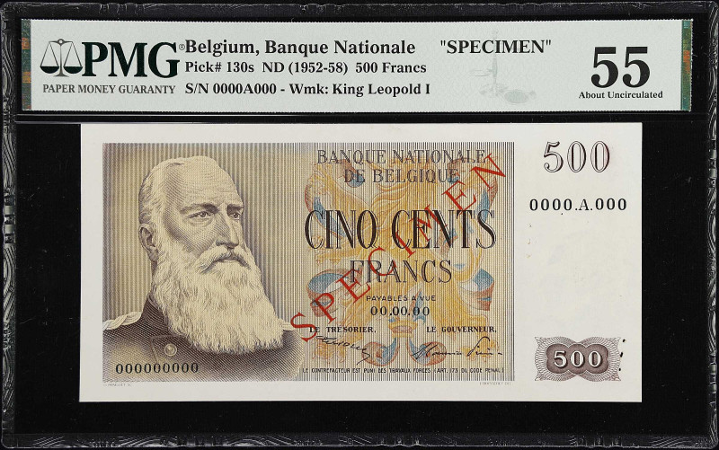 BELGIUM. Banque Nationale de Belgique. 500 Francs, ND (1952-58). P-130s. Specime...