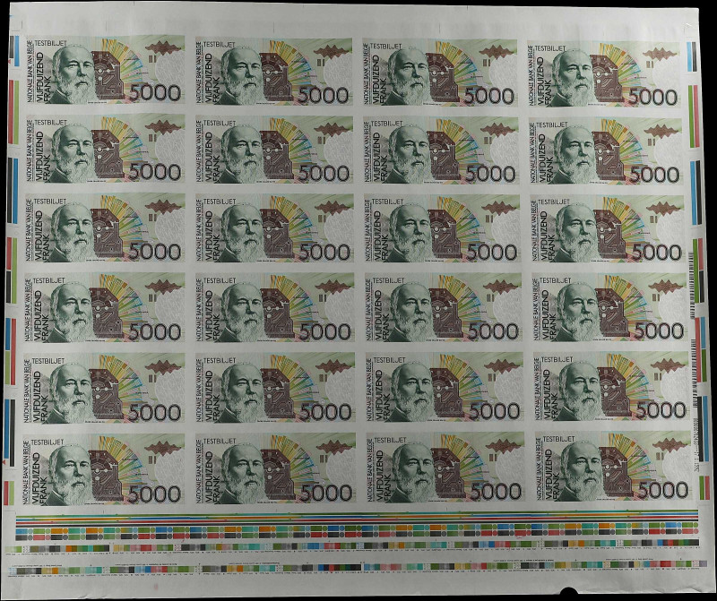 BELGIUM. Uncut Sheet of (24). Banque Nationale de Belgique. 5000 Francs, ND. P-U...