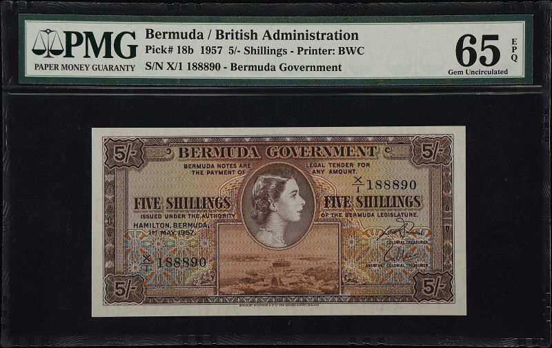 BERMUDA. Bermuda Government. 5 Shillings, 1957. P-18b. PMG Gem Uncirculated 65 E...