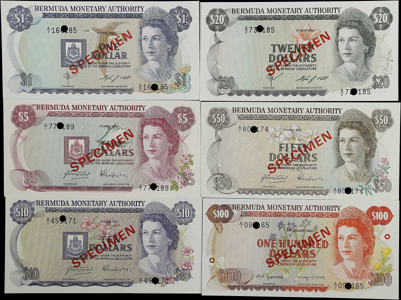 BERMUDA. Lot of (6). Bermuda Monetary Authority. 1 to 100 Dollars, 1978-84. P-28...