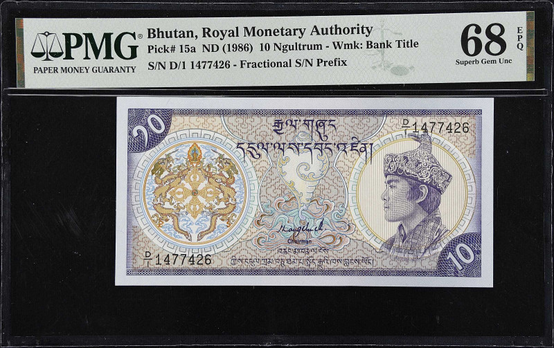 BHUTAN. Royal Monetary Authority of Bhutan. 10 Ngultrum, ND (1986). P-15a. PMG S...