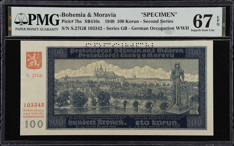 BOHEMIA. Protektorat Bohmen und Mahren. 100 Korun, 1940. P-7bs. PMG Superb Gem U...