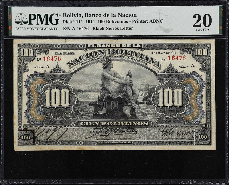 BOLIVIA. Banco de la Nacion Boliviana. 100 Bolivianos, 1911. P-111. PMG Very Fin...