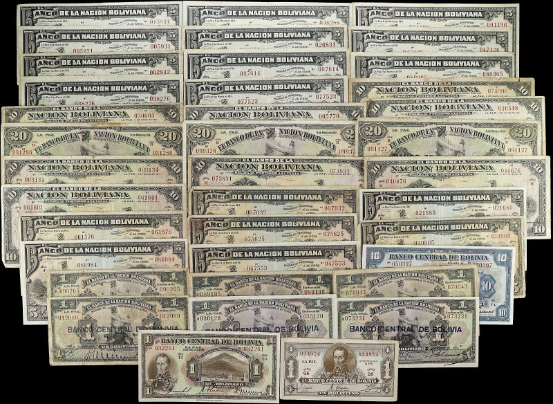BOLIVIA. Lot of (38). Banco de la Nacion Boliviana. Mixed Denominations, Mixed D...