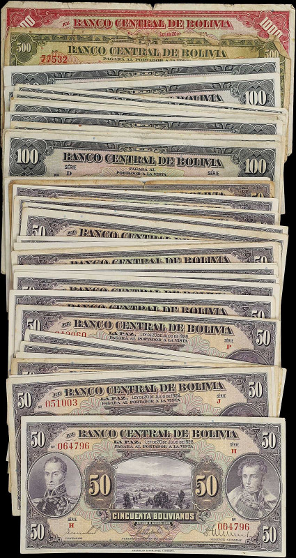 BOLIVIA. Lot of (40). Banco Central de Bolivia. 50, 100, 500 & 1000 Bolivianos, ...