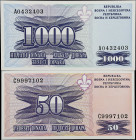 BOSNIA AND HERZEGOVINA. Lot of (2). Narodna Banka Bosne i Hercegovine. 50 & 1000 Dinara, ND (1993). P-47 & 47C. Uncirculated.

Estimate: $100.00- $1...
