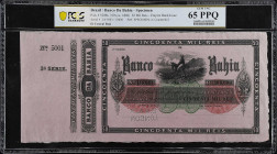 BRAZIL. Banco da Bahia. 50 Mil Reis, ND (ca. 1860). P-S388s. PCGS Banknote Gem Uncirculated 65 PPQ.

Estimate: $100.00- $200.00