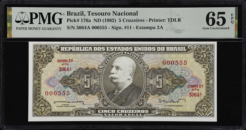 BRAZIL. Lot of (2). Tesouro Nacional & Banco Central do Brasil. 5 Cruzeiros & 10...