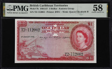BRITISH CARIBBEAN TERRITORIES. Currency Board of the British Caribbean Territories. 1 Dollar, 1956. P-7b. PMG Choice About Uncirculated 58.
Printed b...