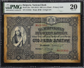 BULGARIA. B'lgarska Narodna Banka. 100 Leva Zlatni, ND (1917). P-25a. PMG Very Fine 20.
PMG Comments "Toned."

Estimate: $200.00- $300.00