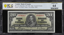 CANADA. Bank of Canada. 20 Dollars, 1937. BC-25c. PCGS Banknote Choice Uncirculated 64.
PCGS Banknote Choice Uncirculated 64.

Estimate: $250.00- $...