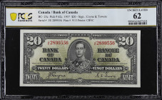 CANADA. Bank of Canada. 20 Dollars, 1937. BC-25c. PCGS Banknote Uncirculated 62.
Coyne-Towers. Unc.
PCGS Banknote Uncirculated 62.

Estimate: $200...