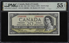 CANADA. Bank of Canada. 20 Dollars, 1954. P-BC-33b. PMG About Uncirculated 55 EPQ.
Devil's Face.
PMG About Uncirculated 55 EPQ.

Estimate: $100.00...
