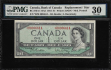 CANADA. Bank of Canada. 1 Dollar, 1954. P-BC-37bA-i. RA5. Replacement. PMG Very Fine 30.

Estimate: $30.00- $50.00