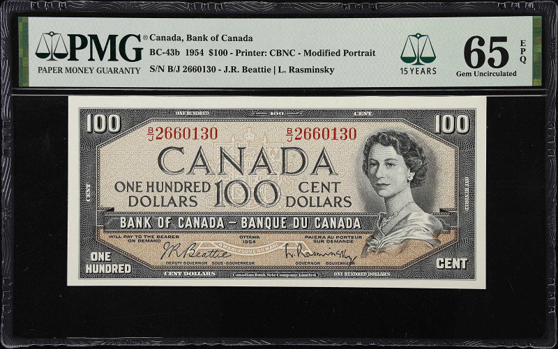 CANADA. Lot of (2). Bank of Canada. 100 Dollars, 1954. P-BC-43b. PMG Gem Uncircu...